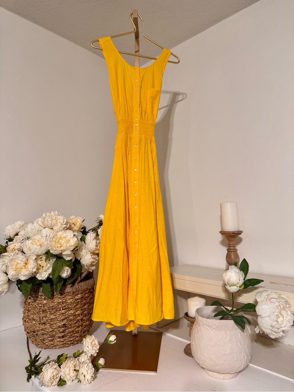 Maje Yellow Button-Front Maxi Dress